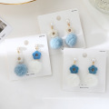 Ins Fashion Blue Flower Earirng Customer Design Stainless Steel Korean Pearl Earring For Women 2021